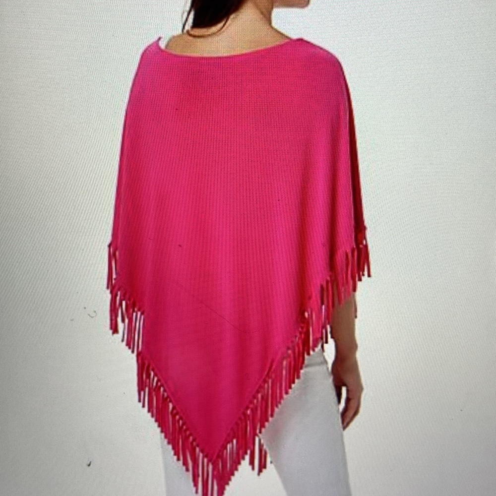 Attitudes by Renee Como Jersey Fringe Trim Poncho Blue Grotto M/L - Picture 5 of 15